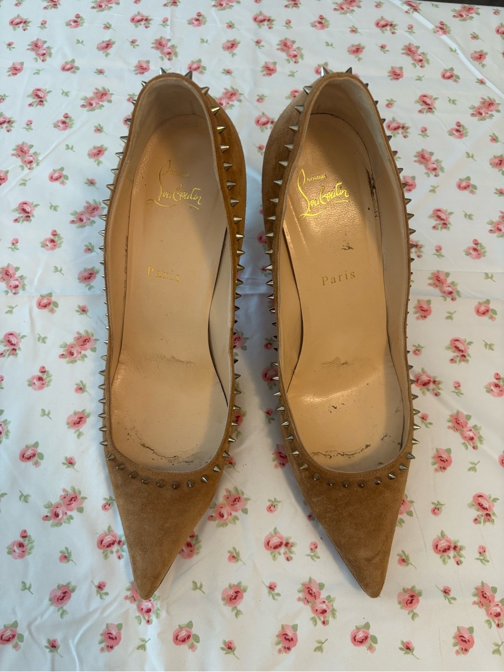 Christian Louboutin Camel Suede Spike-Trim Pointed Pumps